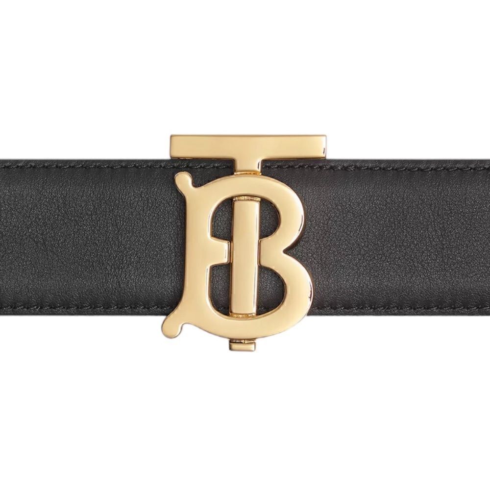Burberry Gold-Tone TB Logo Buckle Reversible Black/Brown Leather Belt (SMALL) - Picture 12 of 12